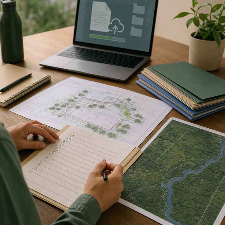 Revisão de checklist, planta e mapa antes do protocolo ambiental